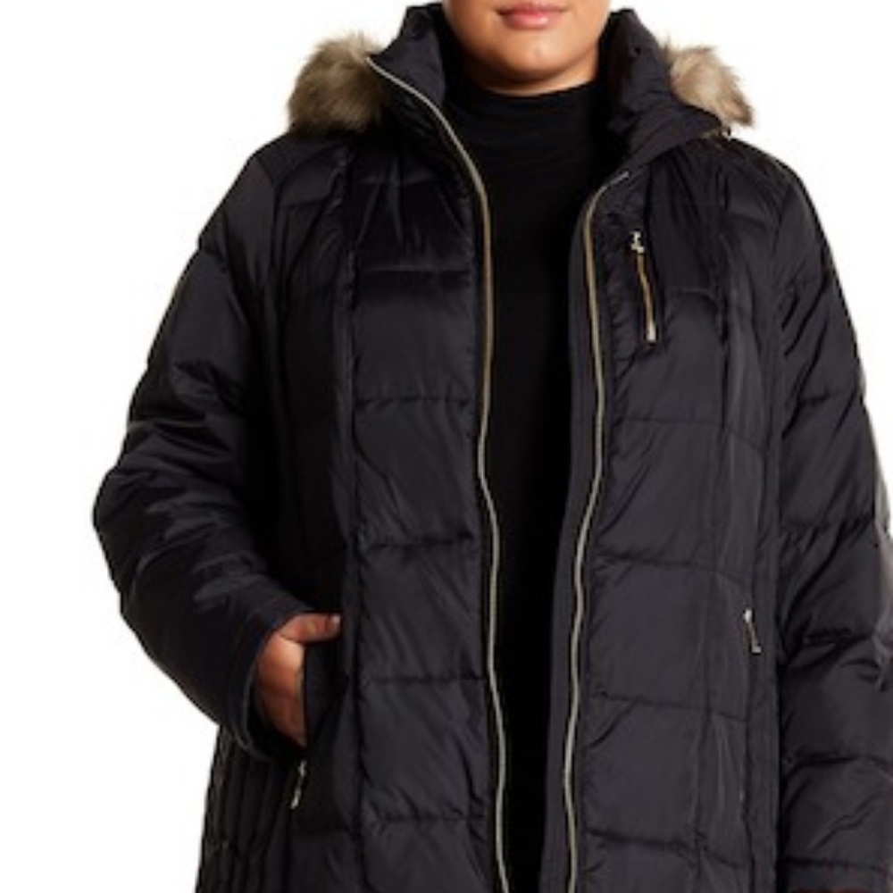 Michael Kors Front Zip Faux Fur Trimmed Jacket Plu